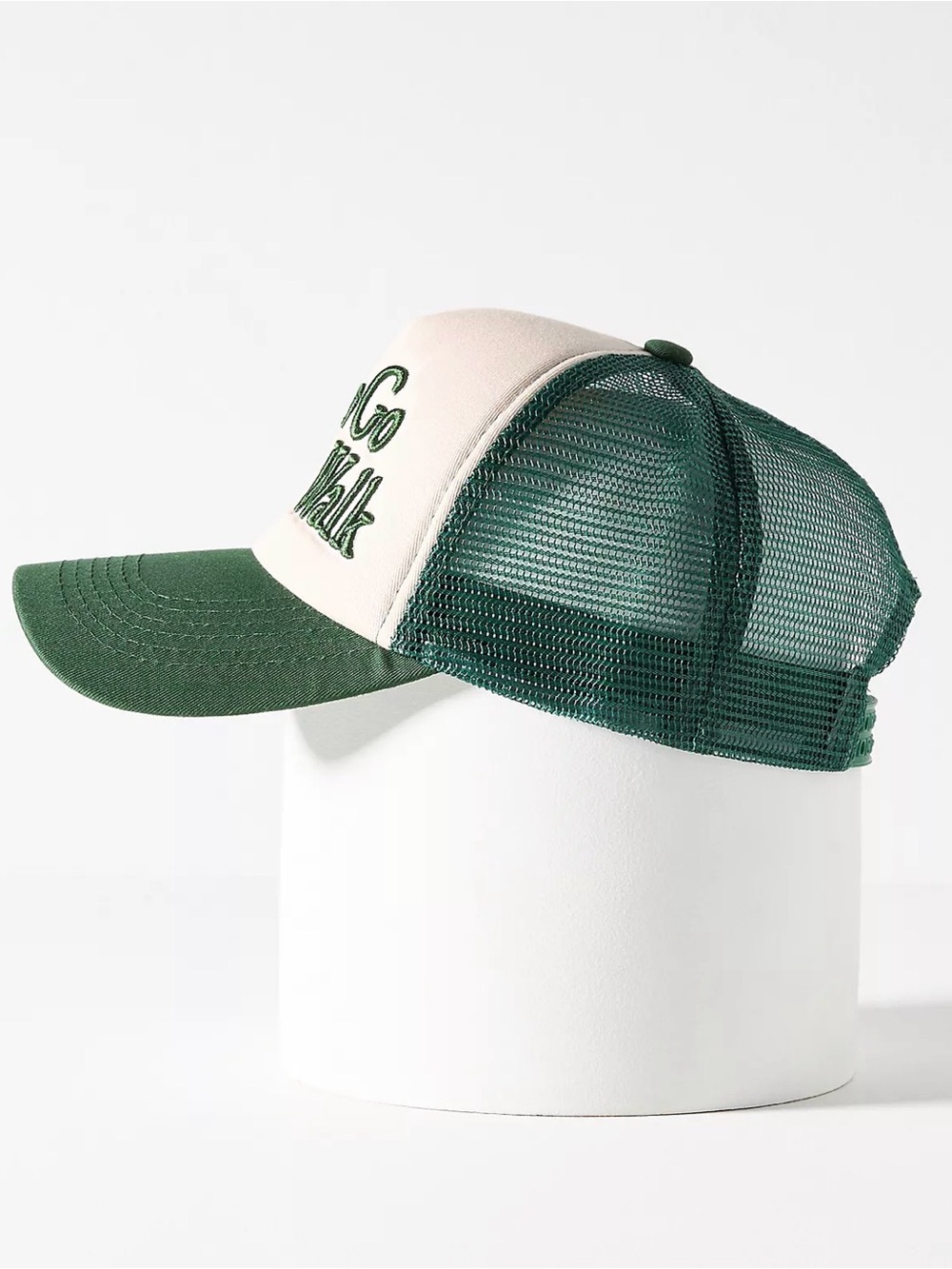 Anthropologie Two-Tone Mesh Trucker Cap in Dark Green & Cream - Picture 2 of 5